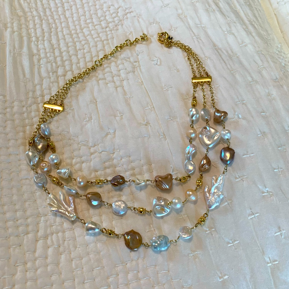 Talbots freshwater pearl triple-strand necklace. Adjustable 17-20” length.